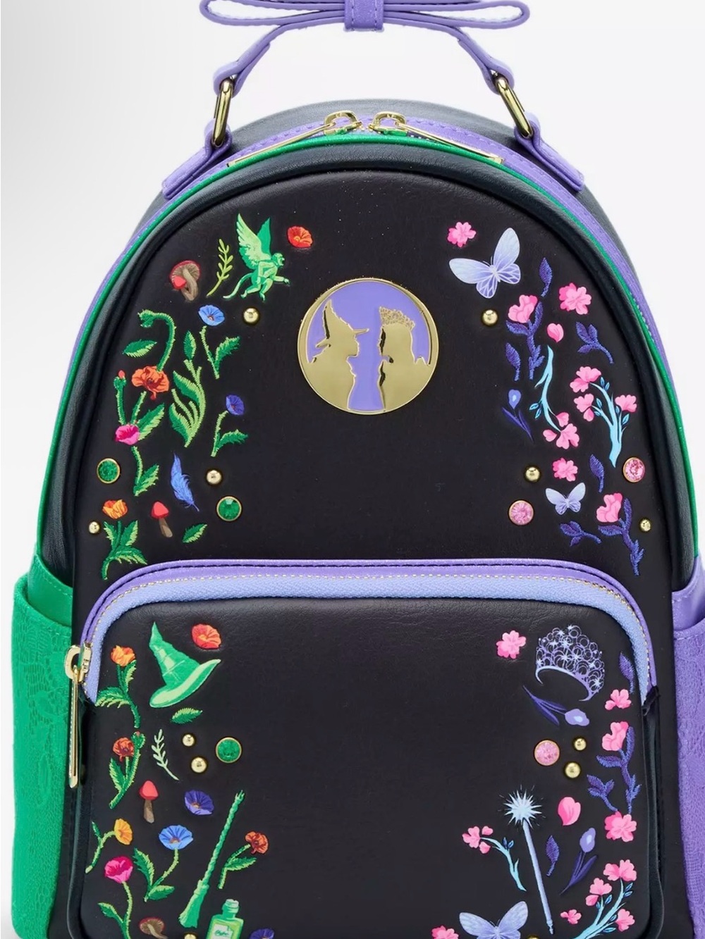 Loungefly Universal Wicked Backpack with lace on and jewels